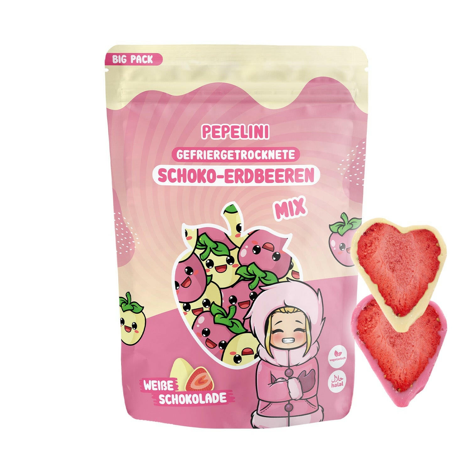 PEPELINI Gefriergetrocknete Schoko-Erdbeeren - Weiße Schokolade MIX 300g BIG PACK