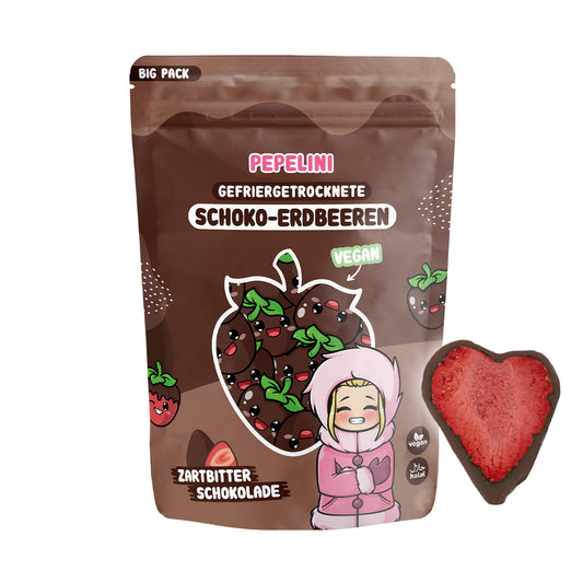 PEPELINI Gefriergetrocknete Schoko-Erdbeeren - Vegane Zartbitter Schokolade 300g BIG PACK