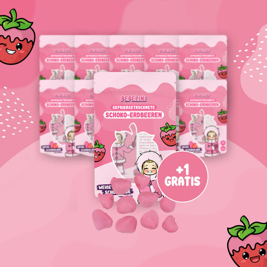 Linis Gefriergetrocknete Schoko-Erdbeeren - Weiße Schokolade (rosa gefärbt) - 10+1 Bundle - VERSAND VORAUSSICHTLICH 01.07.
