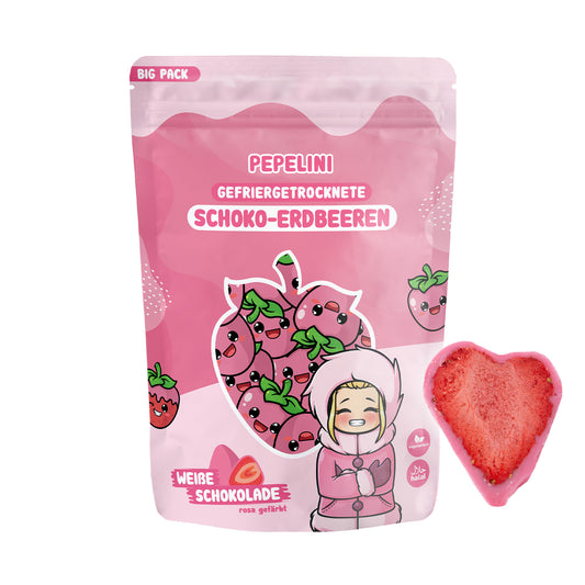 PEPELINI Gefriergetrocknete Schoko-Erdbeeren - Weiße Schokolade (rosa gefärbt) 300g BIG PACK