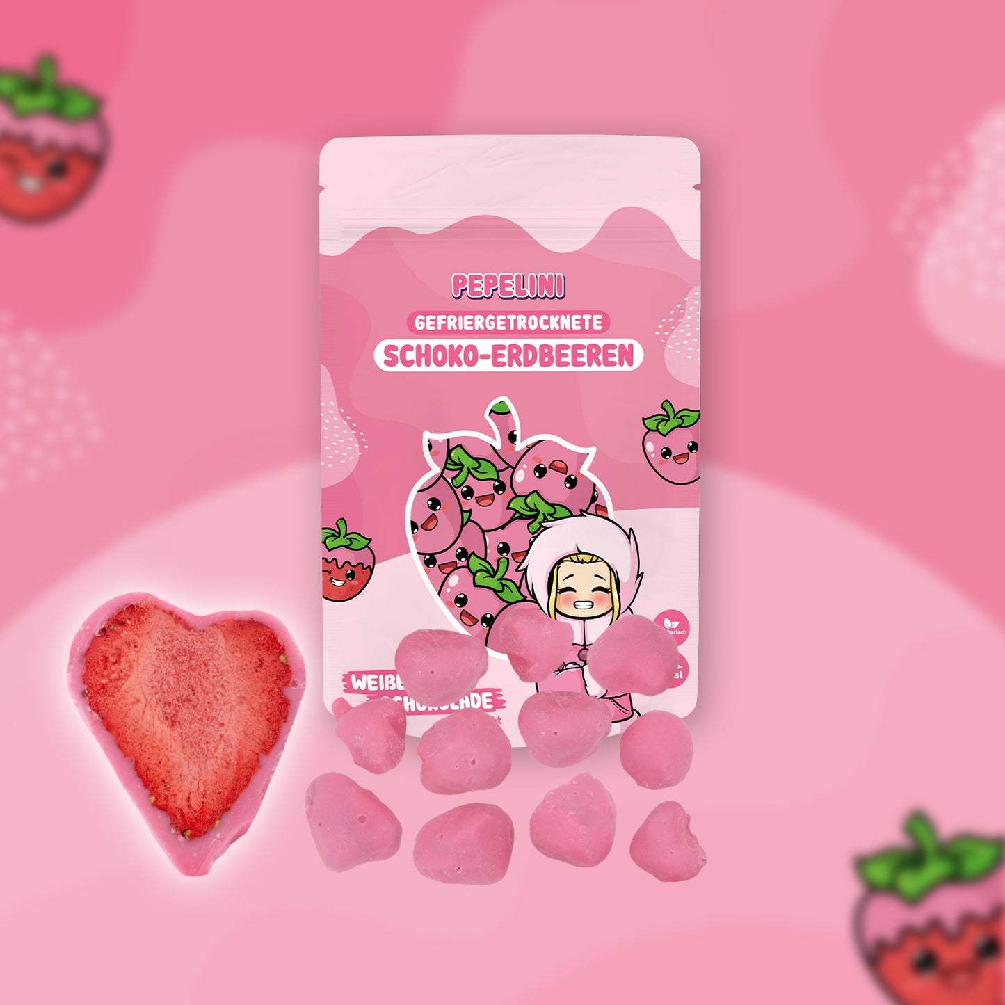 Linis Gefriergetrocknete Schoko-Erdbeeren - Weiße Schokolade (rosa gefärbt)